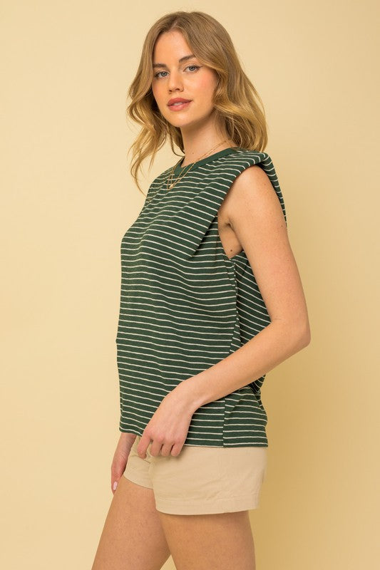 Green and White Stripe Tank Top Apex Ethical Boutique