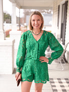 Green Lace Long Sleeve Top