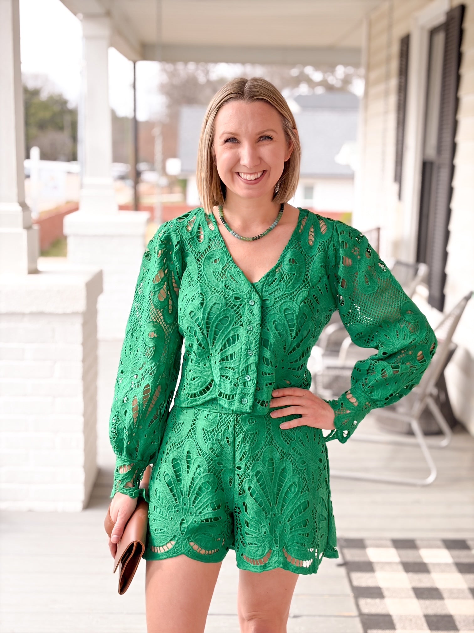 Green Lace Long Sleeve Top