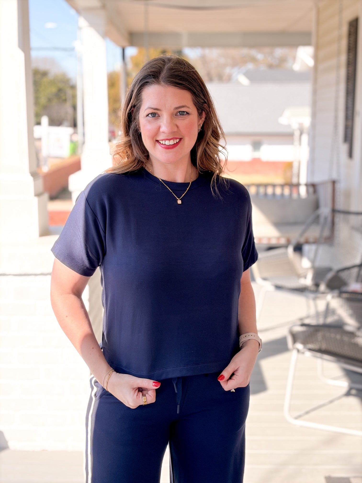 Fleece Short Sleeve Navy Tee