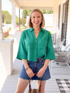 Rose & Lee Co Helena Top, Rainforest by Z Supply short sleeve