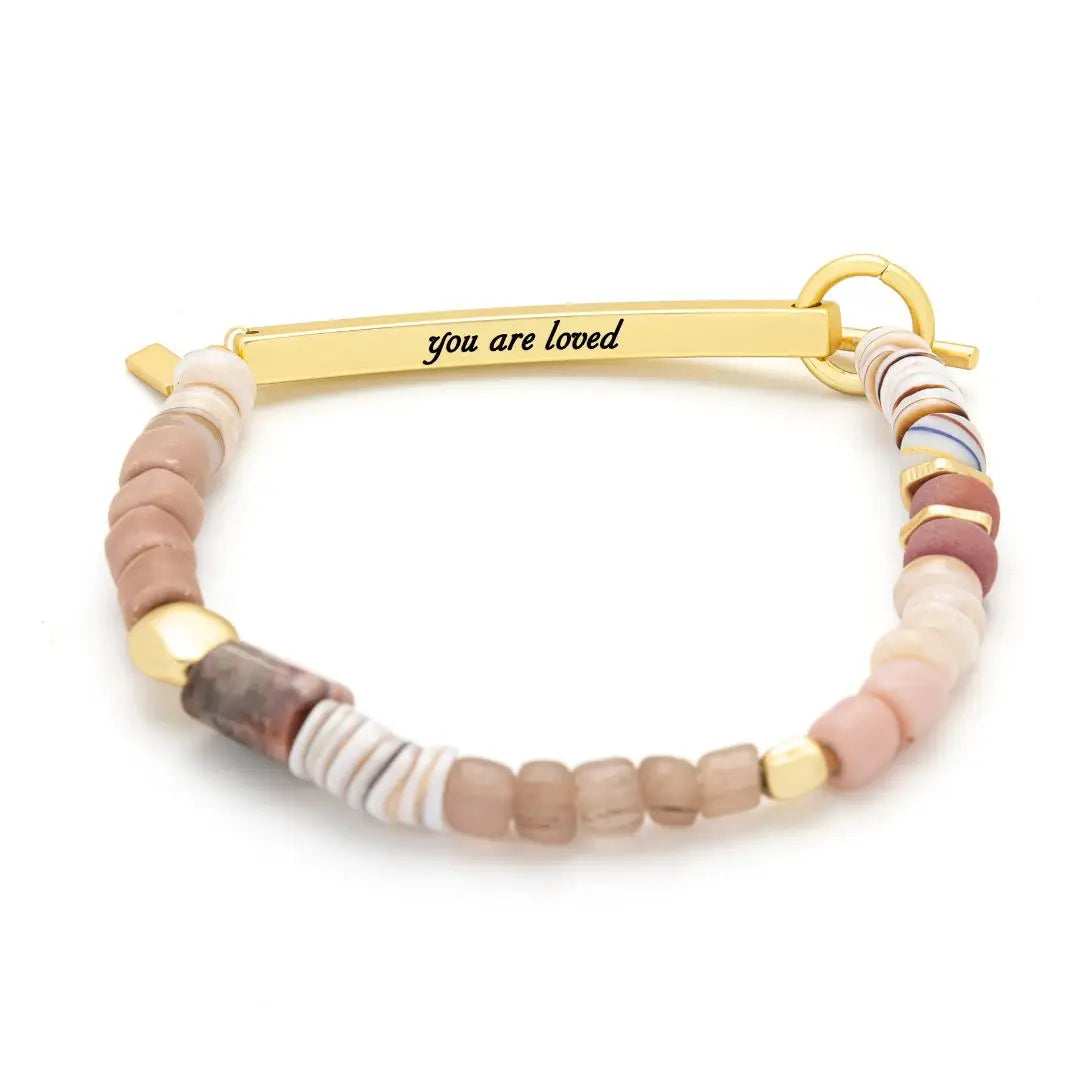 Hidden Message Bracelet, Loved/Rhodochrosite/Gold