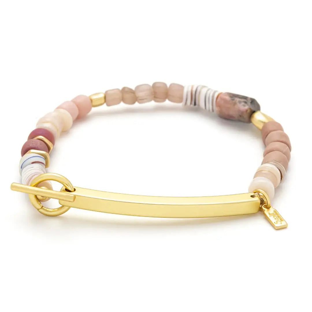 Hidden Message Bracelet, Loved/Rhodochrosite/Gold