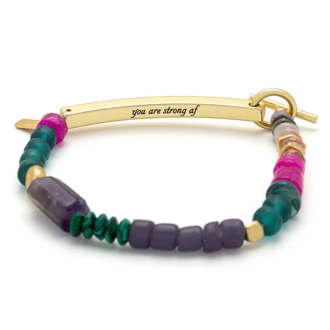 Hidden Message Bracelet, Strong AF/Amethyst/Gold