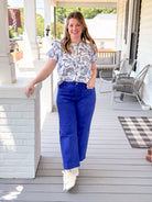 Rose & Lee Co Hiller Top, White/Navy Work Tops
