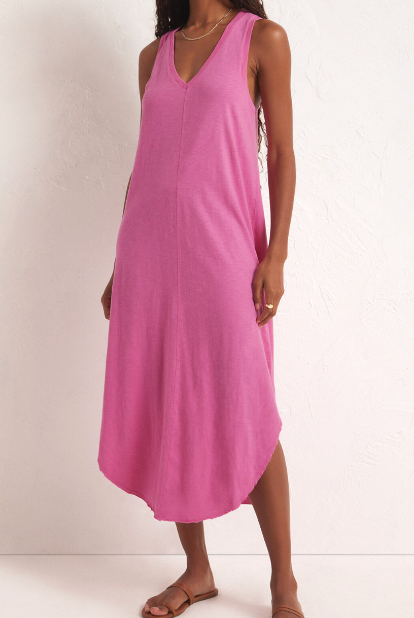 Hot Pink Sleeveless Midi Dress Apex Ethical Boutique