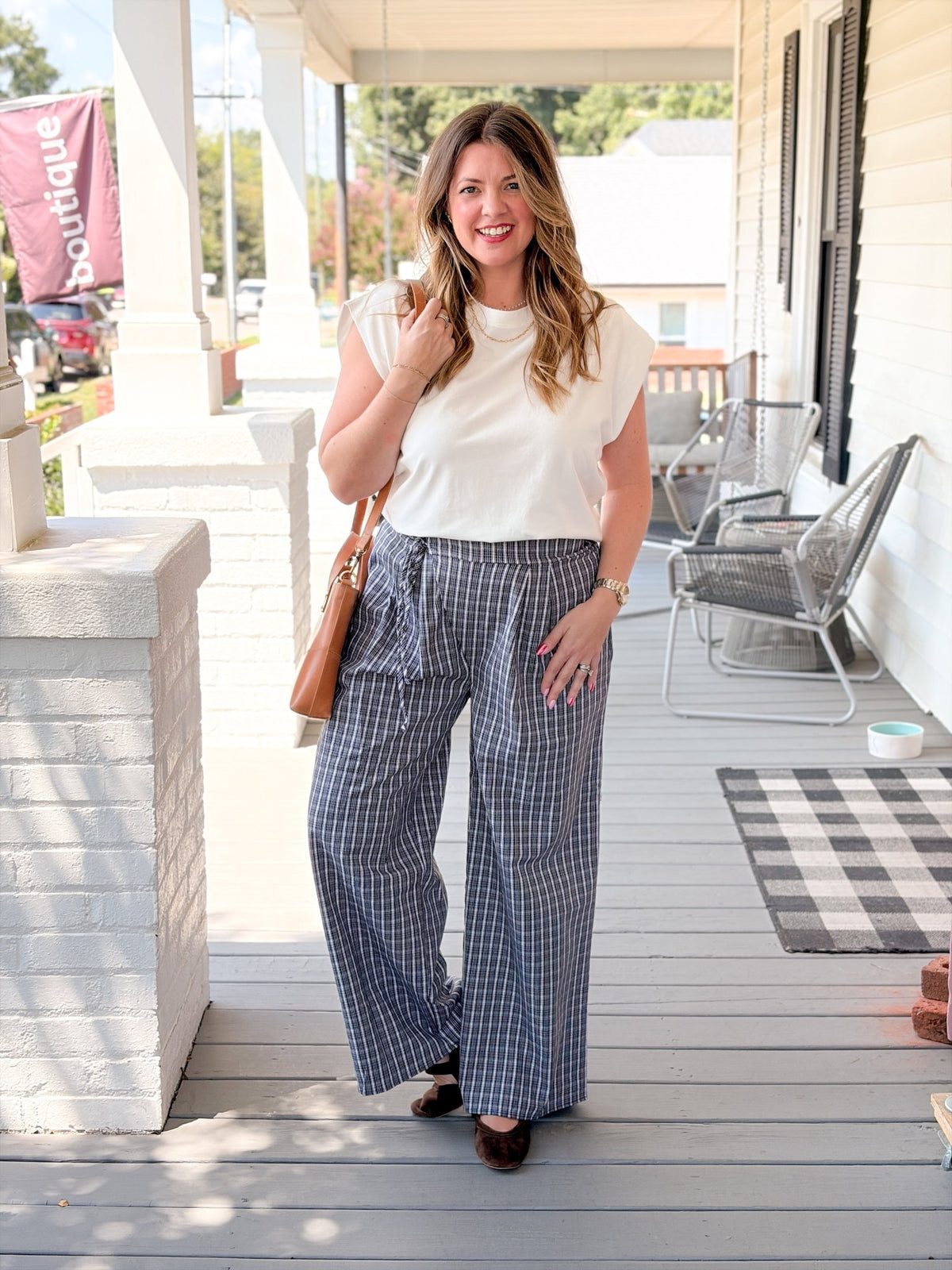 Rose & Lee Co Ashlyn Pants, Black/White Plaid Pants