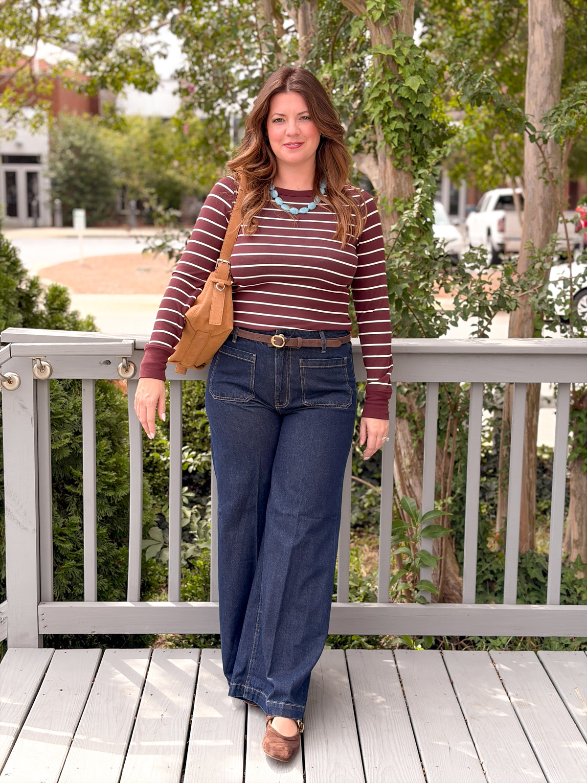Rose & Lee Co Stacy Top, Brown/Ivory Stripe Long Sleeve