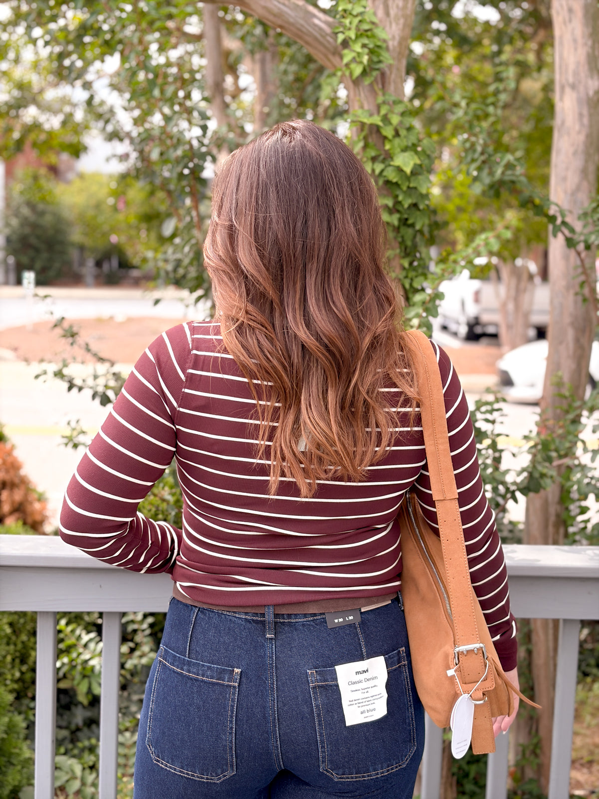 Rose & Lee Co Stacy Top, Brown/Ivory Stripe Long Sleeve