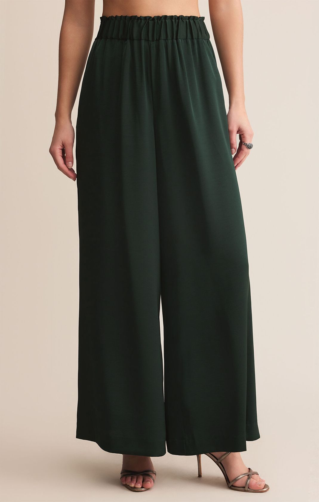 Dark Green High Waisted Wide Leg Pants