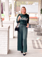 Dark Green High Waisted Wide Leg Pants