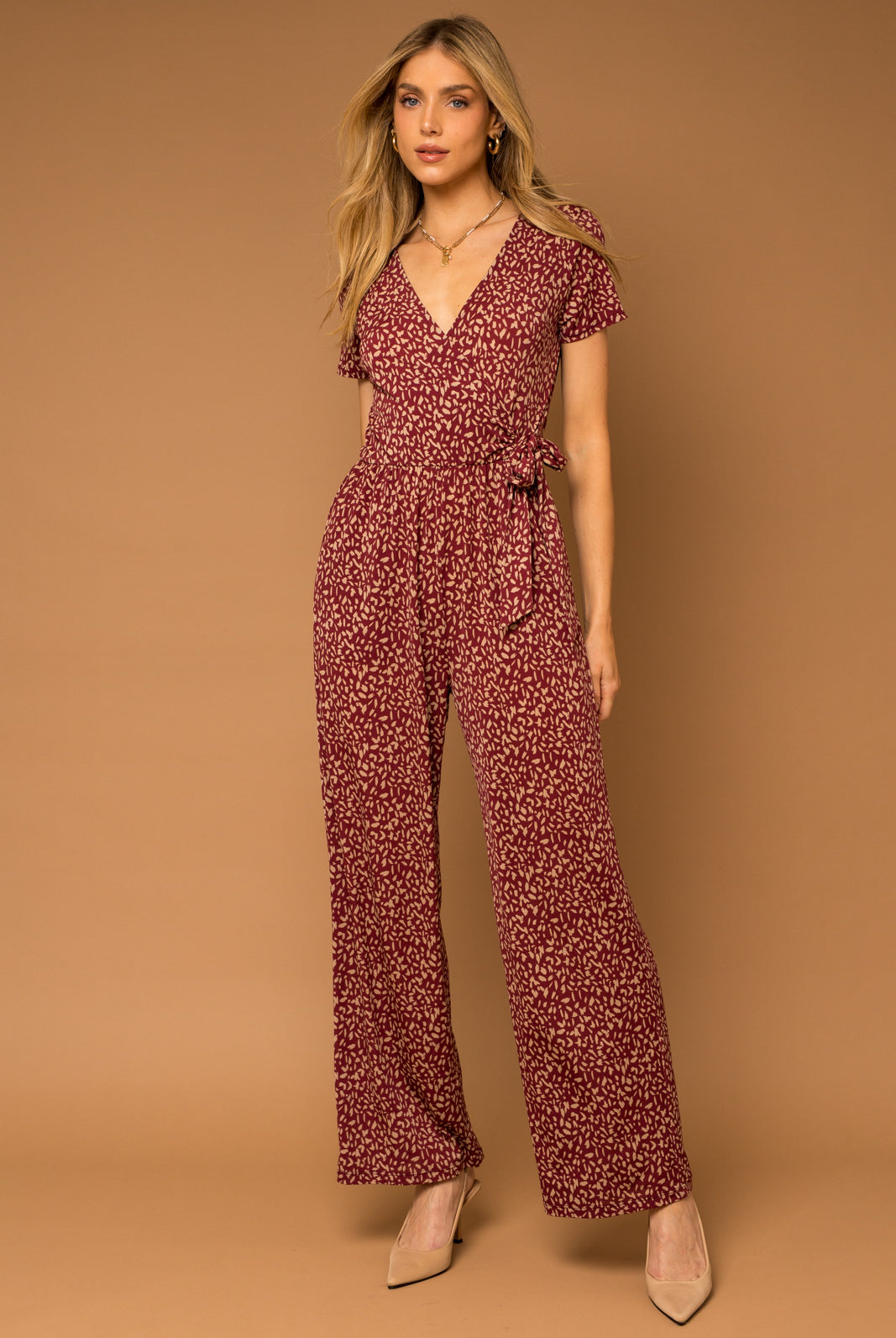 Printed Burgundy Jumpsuit Apex Ethical Boutique