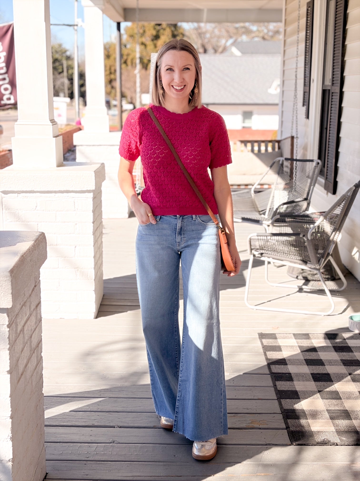 pink short sleeve sweater