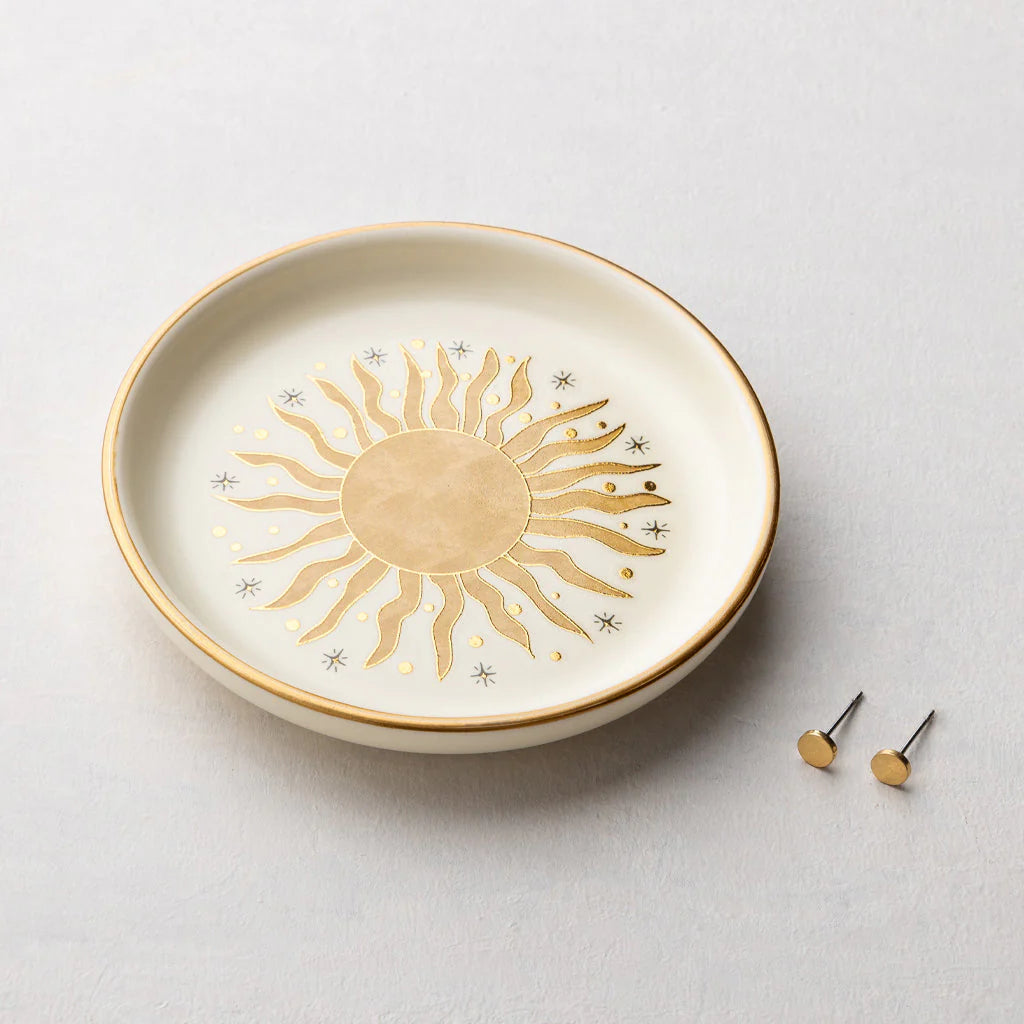 Jewelry Dish & Stud Earring Set, Sun Rays/Cream