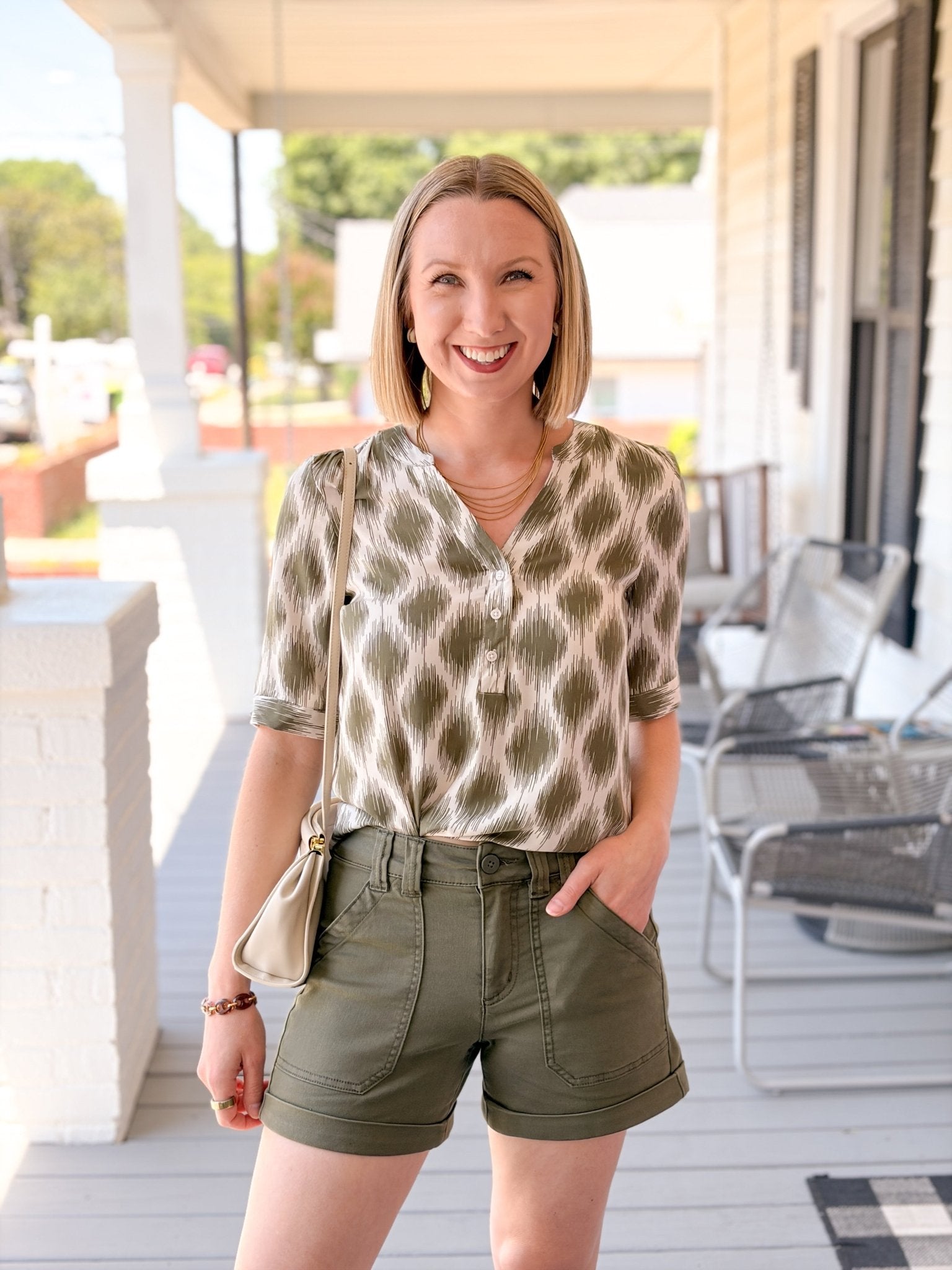 Rose & Lee Co Joella Top, Green Multi Work Tops