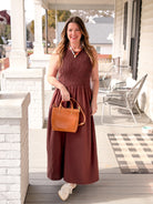 brown sleeveless dress