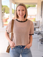 Rose & Lee Co Kaylie Top, Tan/Olive short sleeve