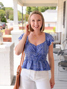 Rose & Lee Co Keily Top, Blue short sleeve