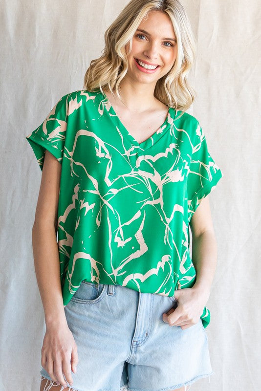 Kelly Green Printed Top Apex Ethical Boutique