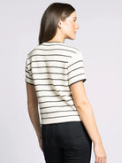 Ivory/Brown Striped Short Sleeve Sweater