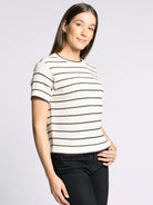 Ivory/Brown Striped Short Sleeve Sweater
