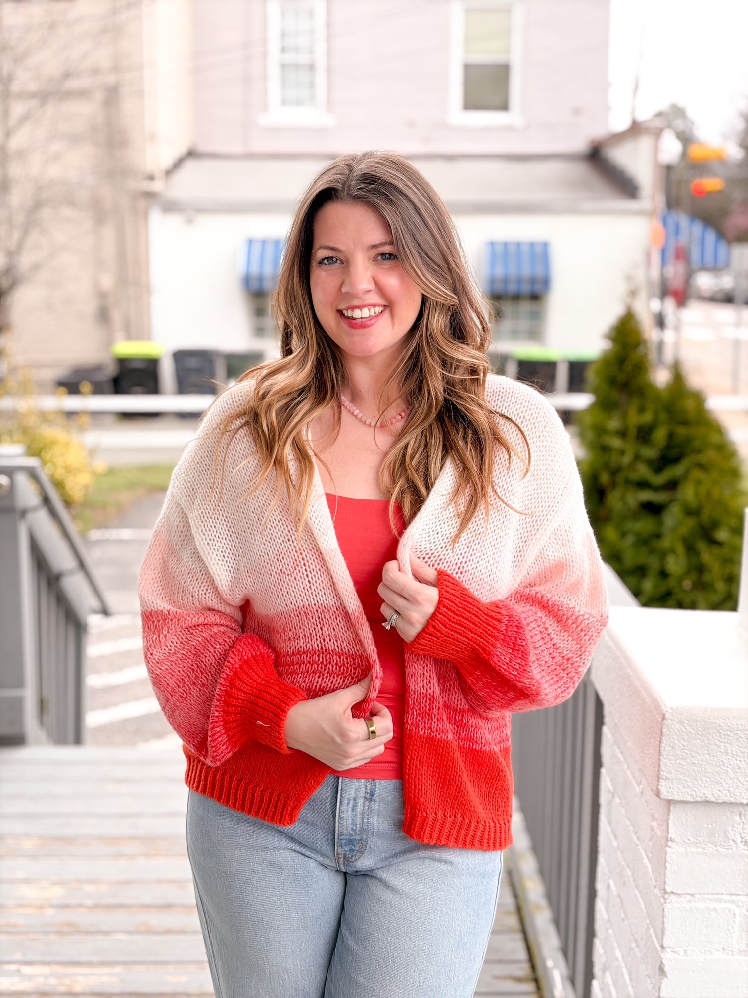 red ombre lightweight cardigan