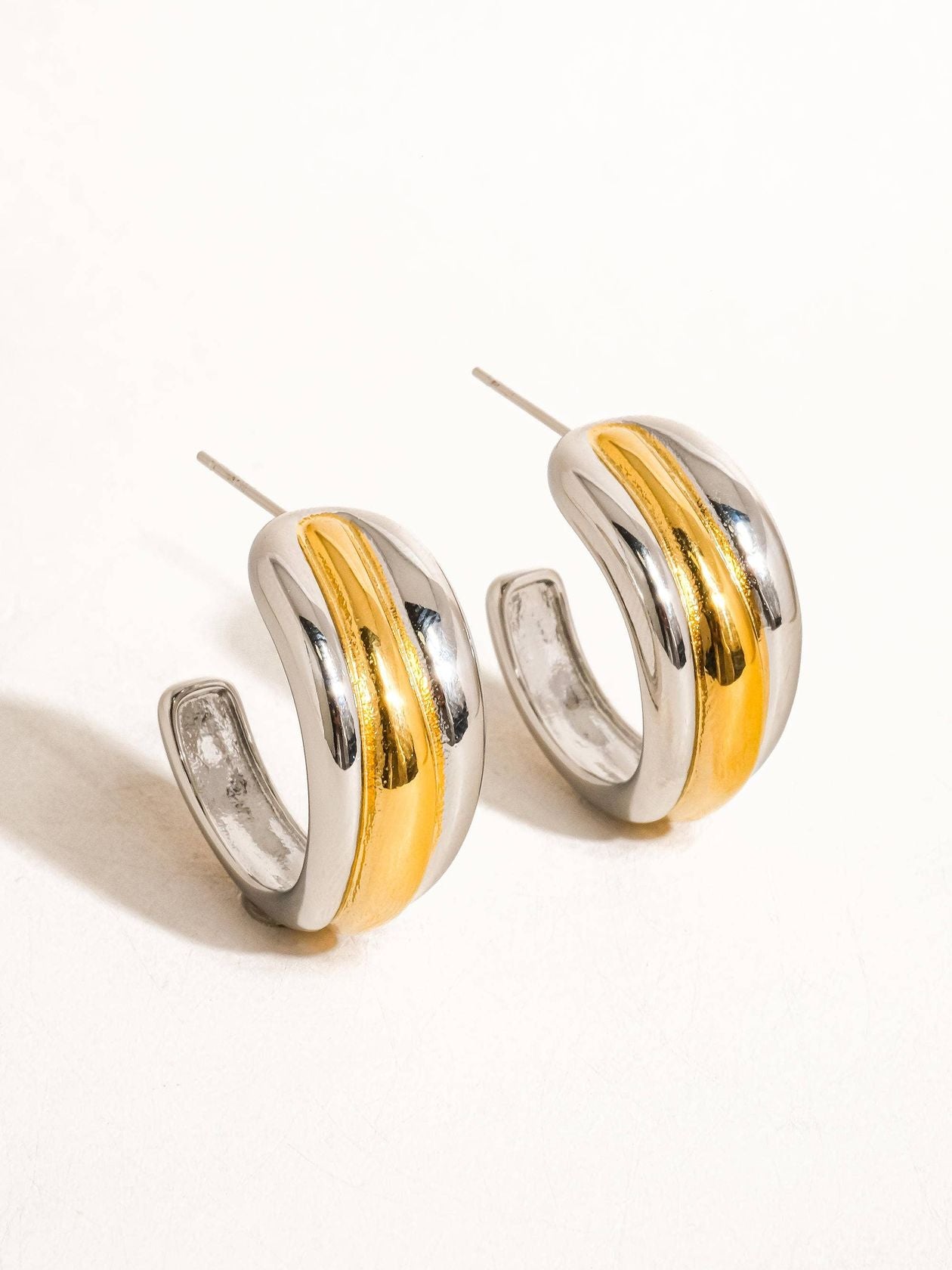 Silver & Gold C Hoop Earrings