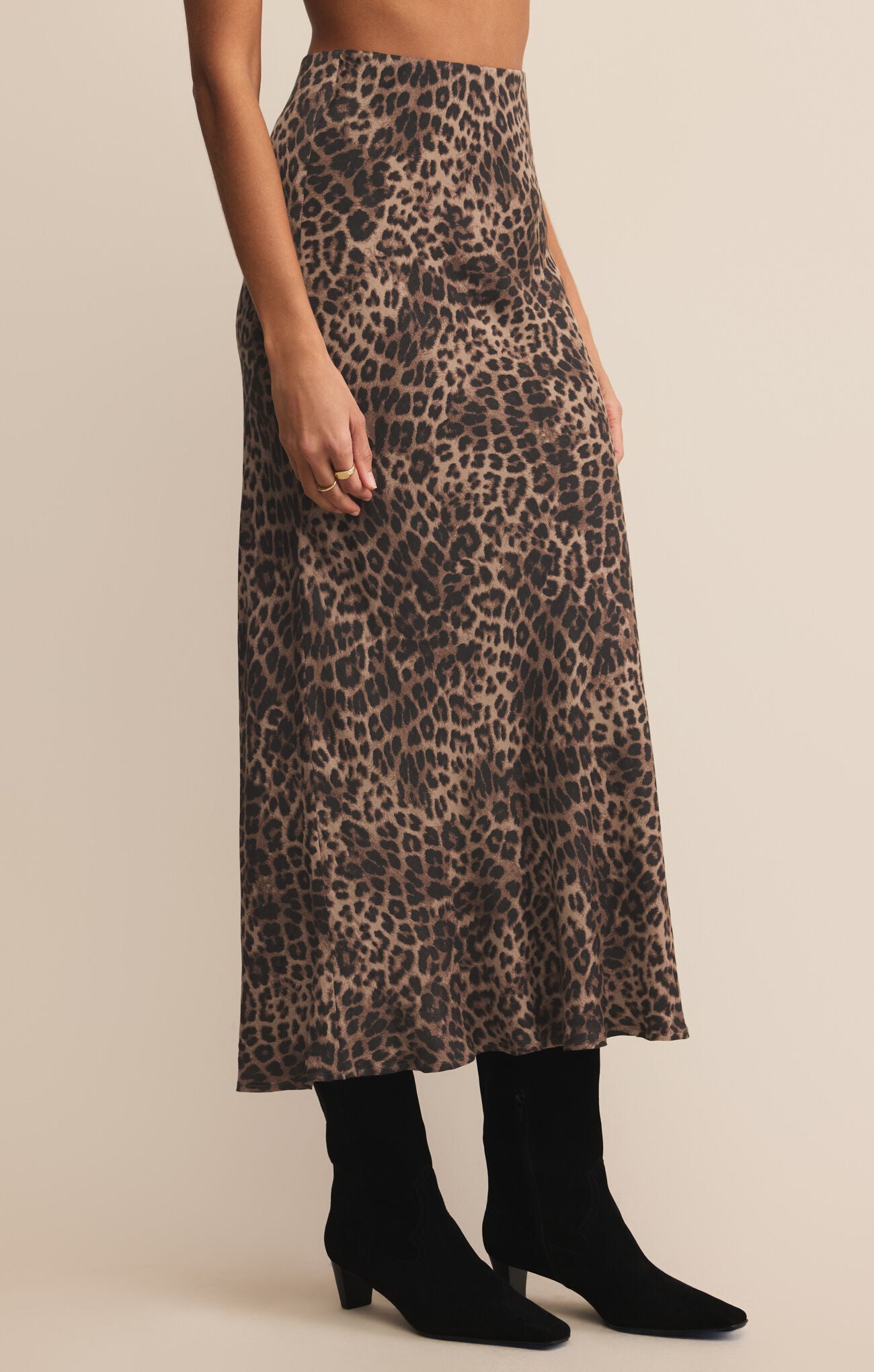 Brown Leopard Maxi Skirt with Elastic Waistband