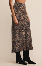 Brown Leopard Maxi Skirt with Elastic Waistband