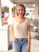 White Pointelle Short Sleeve Tee