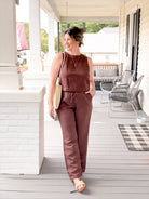 Rose & Lee Co Linen Drawstring Pants, Chocolate by Marine Layer Pants