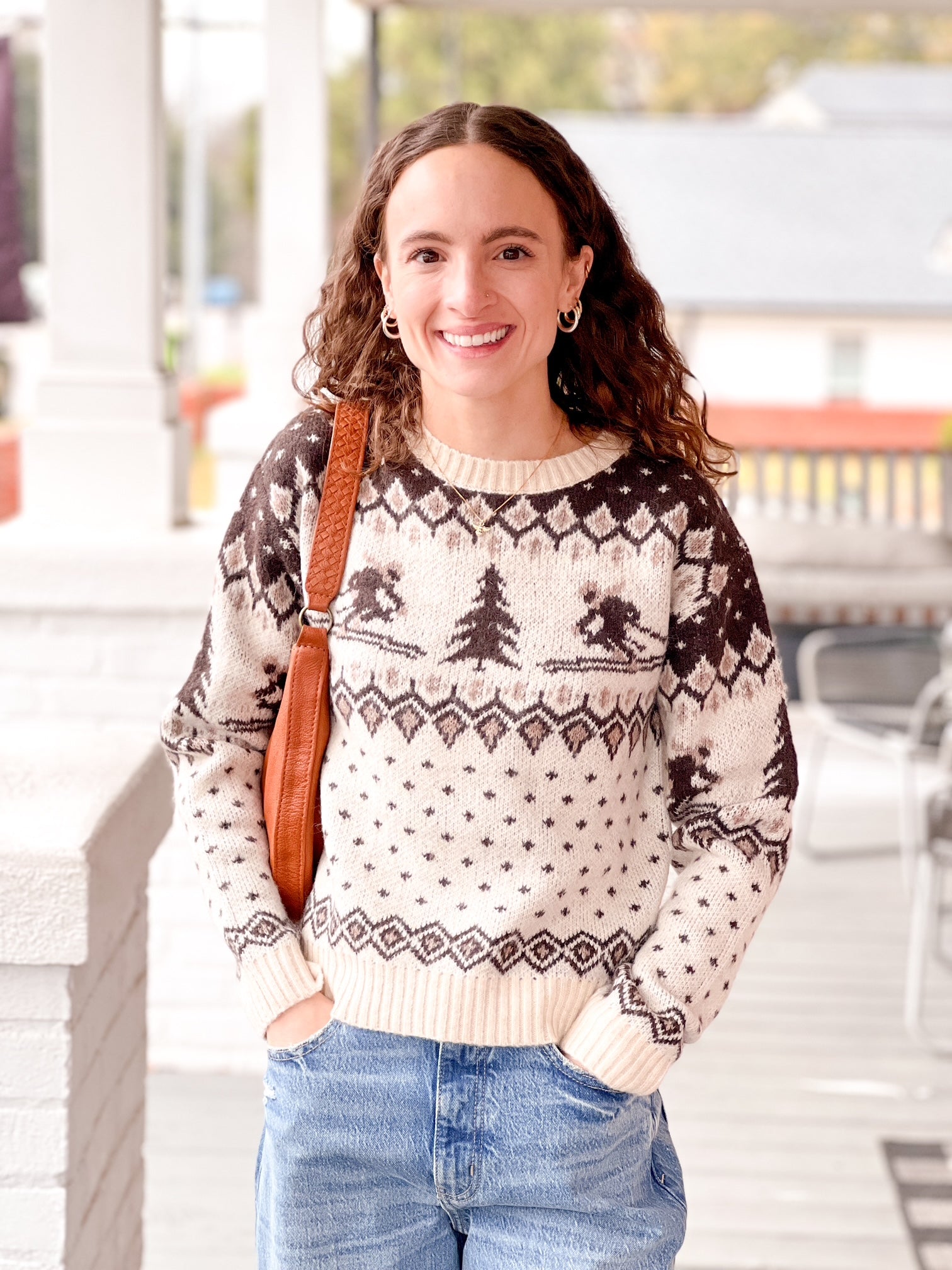 Long Sleeve Sweater with Ski Print