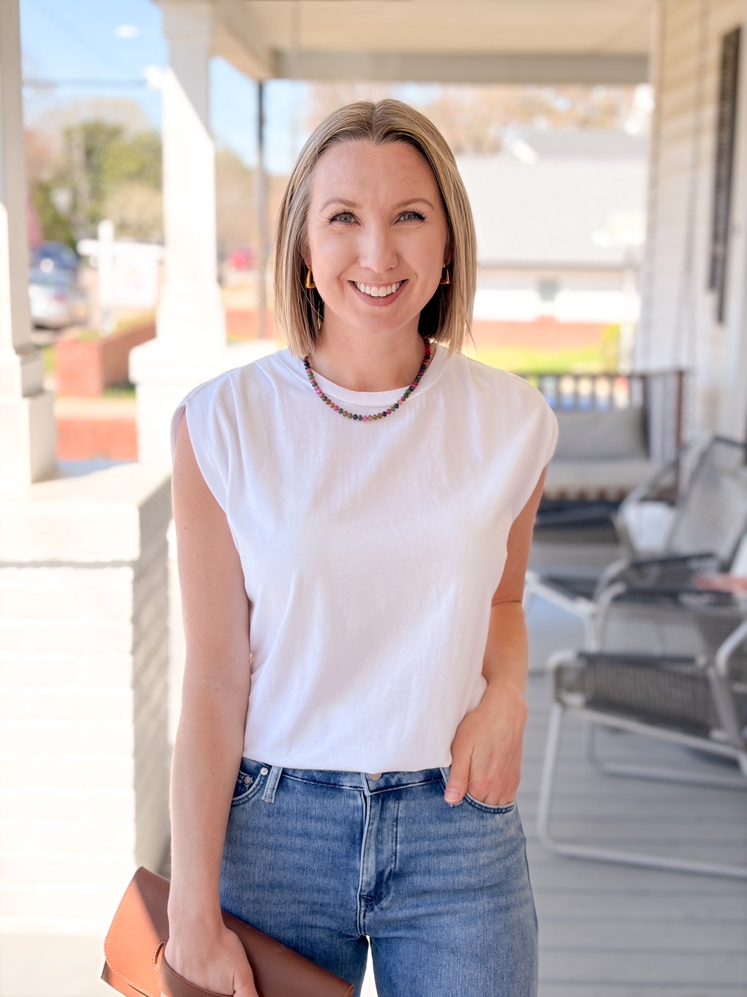 Rose & Lee Co Luca Top, White by Michael Stars Tanks