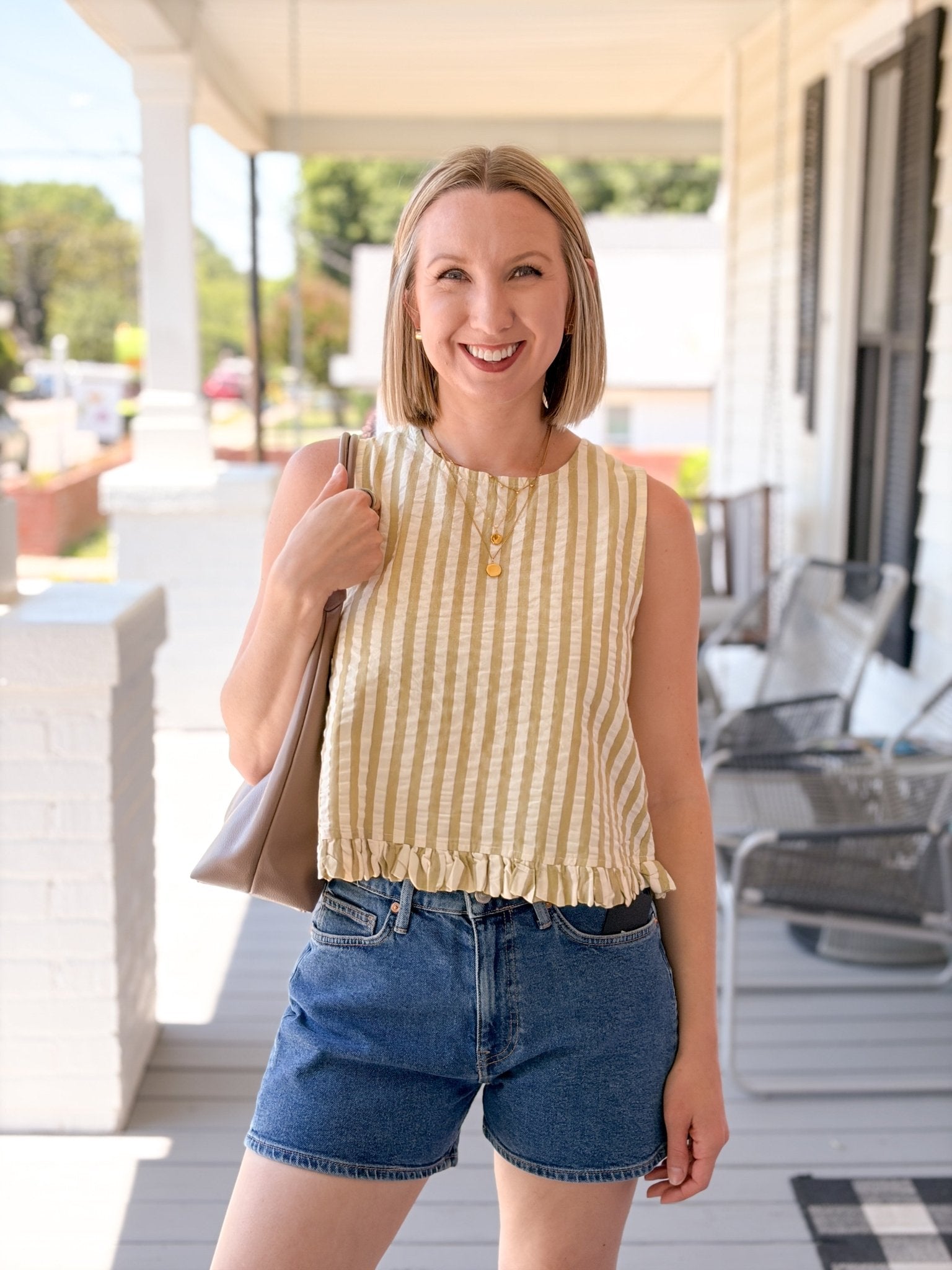 Rose & Lee Co Lulu Top, Pearl/Lemon Lime Tanks