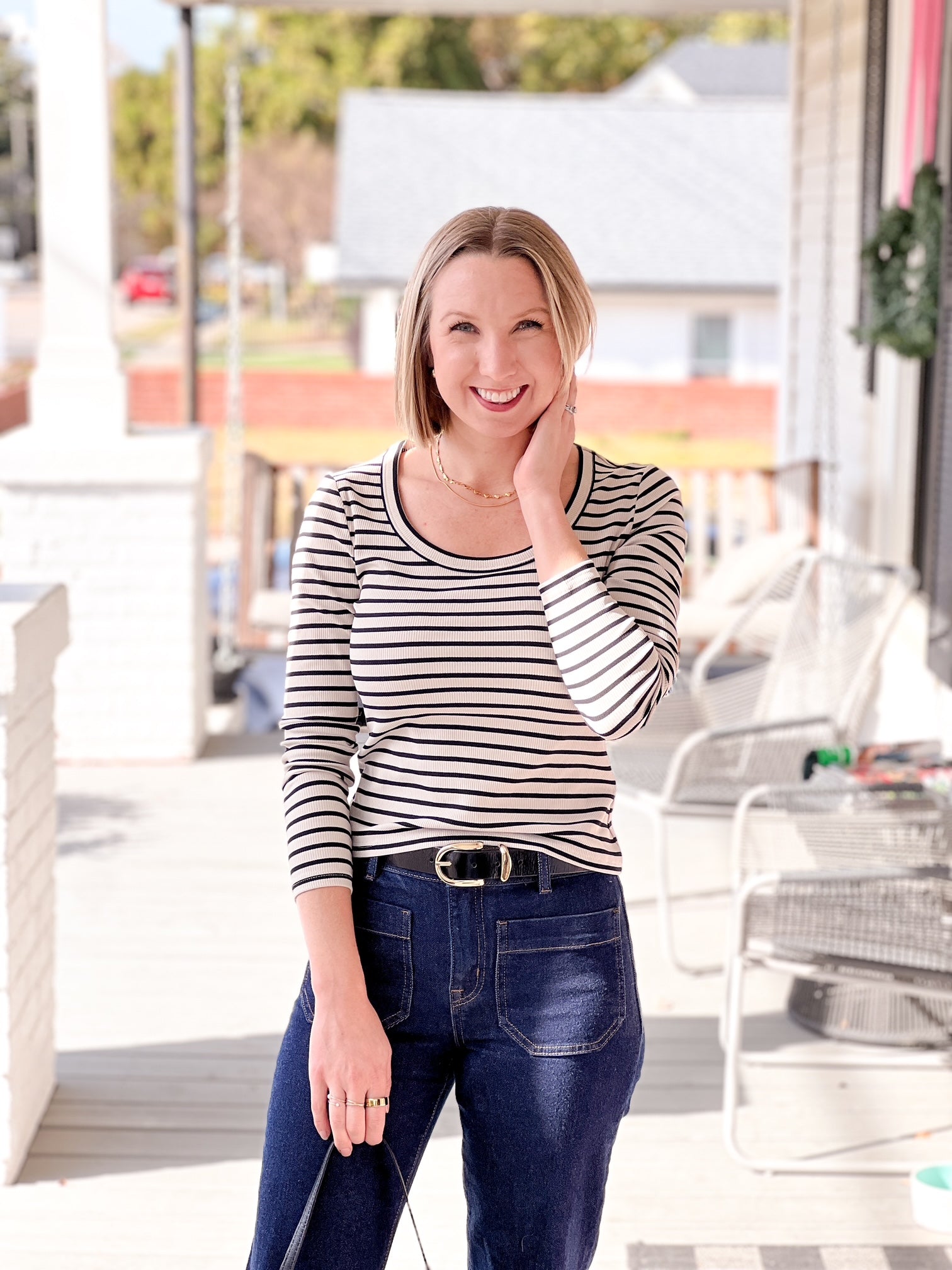 Stone/Black Striped Long Sleeve Top