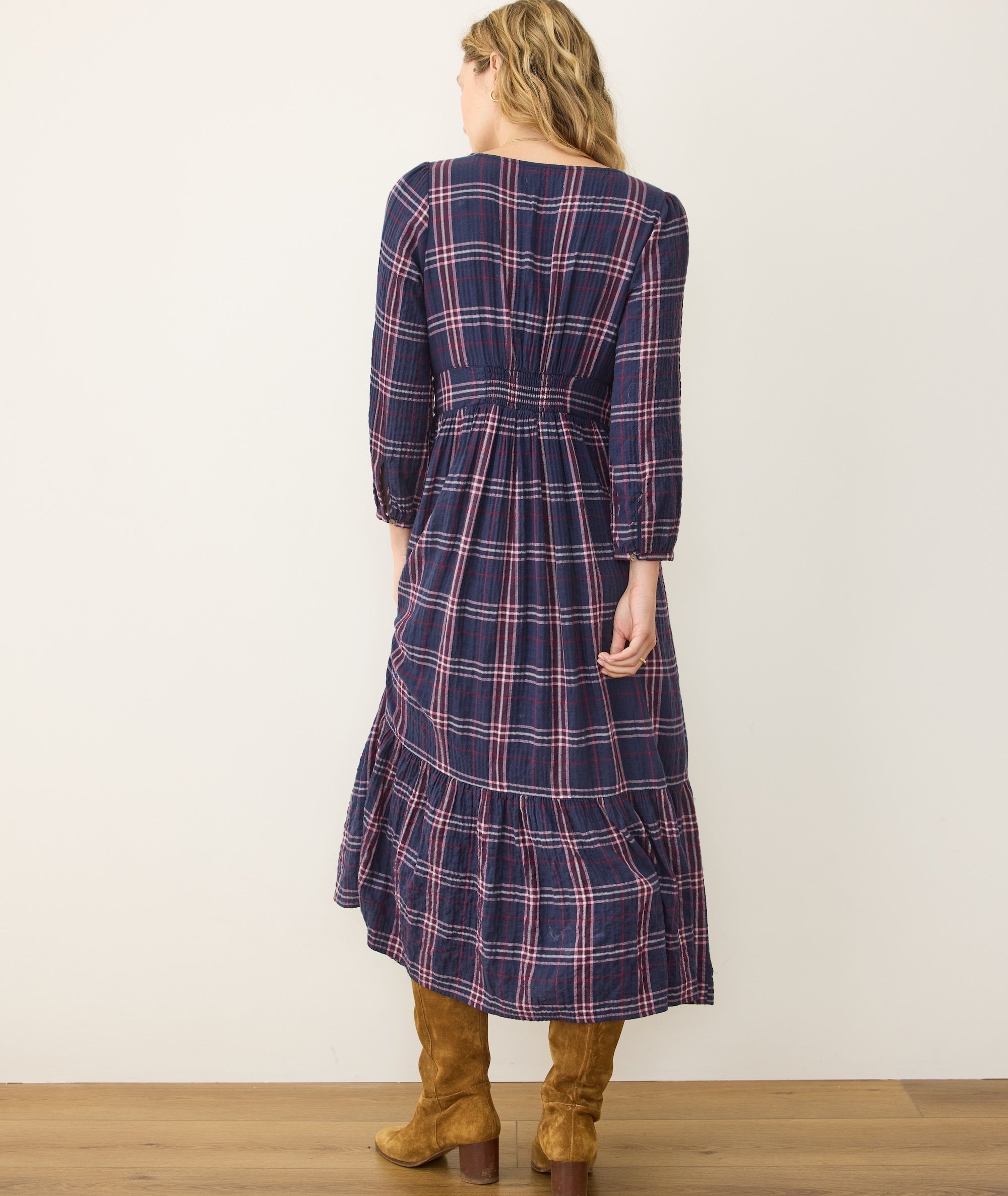 Maeve Midi Dress by Marine Layer Twilight Plaid Ethical Women's Boutique Durham NC