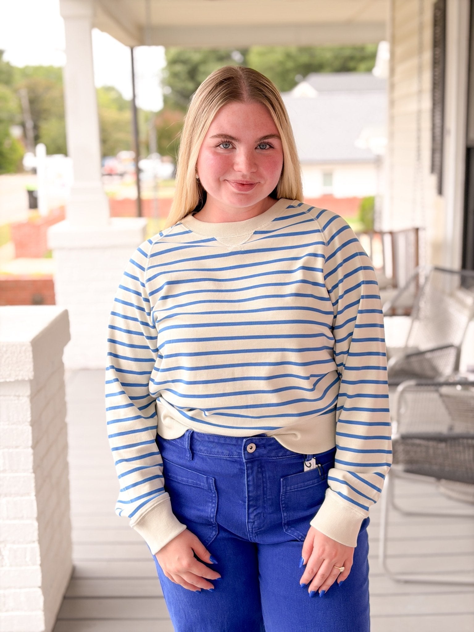 Rose & Lee Co Malibu Sweatshirt, Pop Blue Stripe Sweatshirt & Hoodies