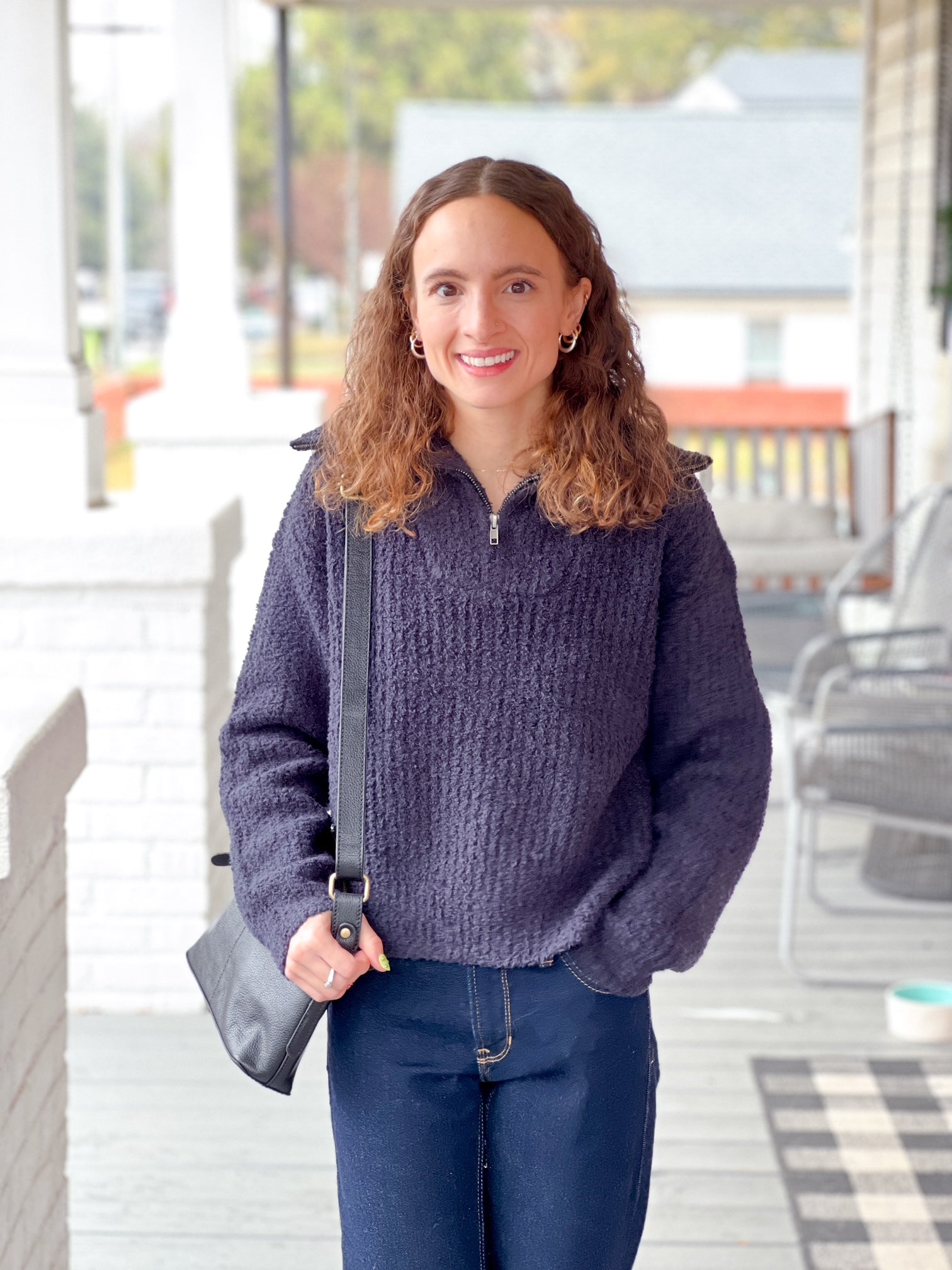 Black Fuzzy and Soft Cropped Half-Zip Sweatshirt