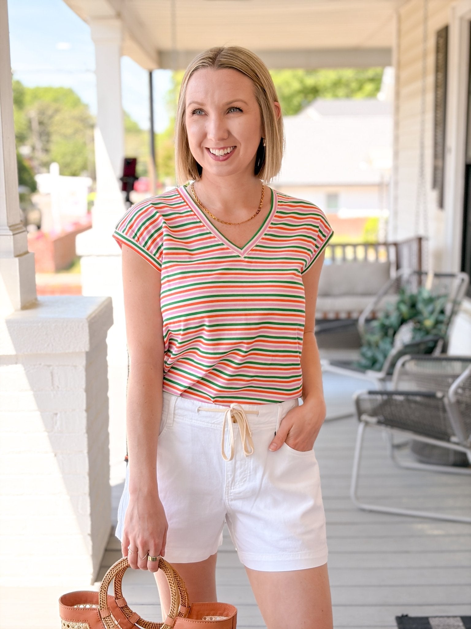 Rose & Lee Co Margo Tank, Multi Short Sleeve