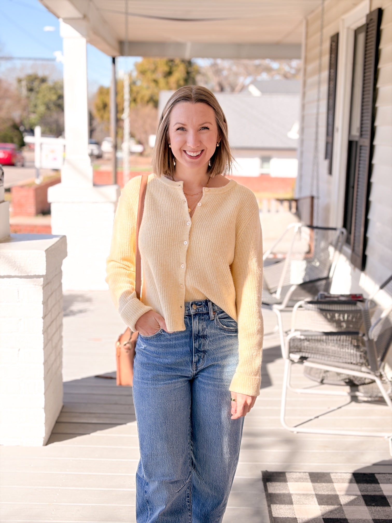 Yellow Midweight Button Up Cardigan