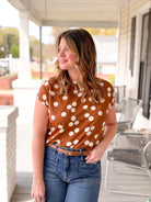 Rose & Lee Co Melany Top, Camel/Ivory Dot Work Tops