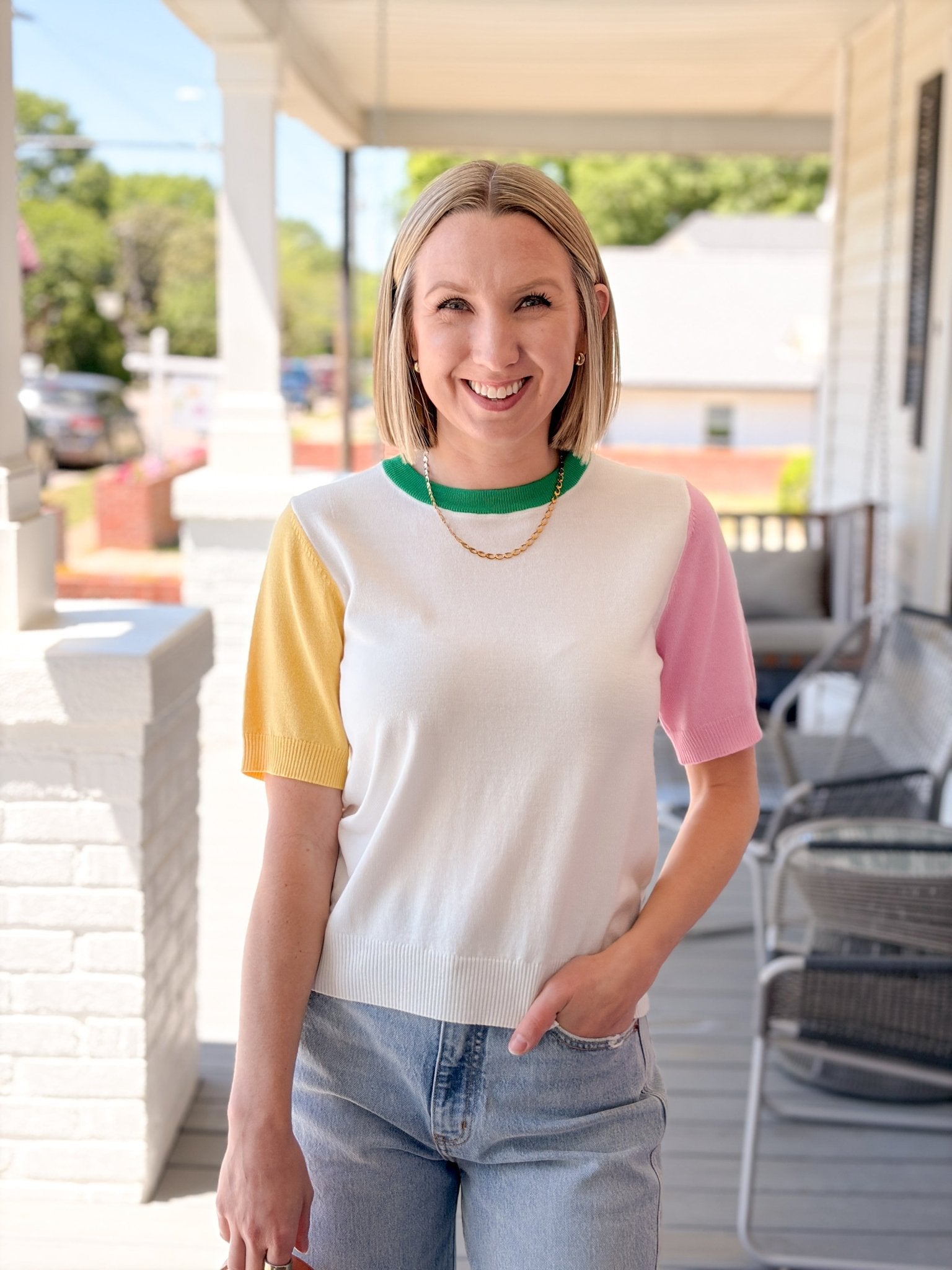 Rose & Lee Co Meredith Top, Multi short sleeve