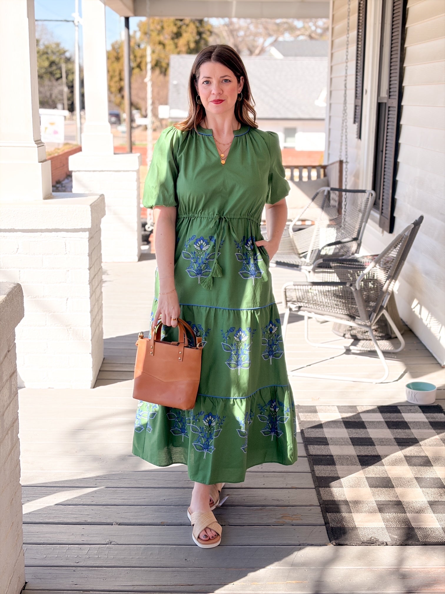 Green Midi Length Floral Print Dress