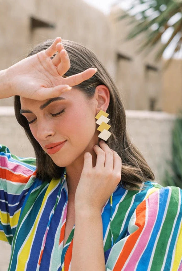 Metallic Gold and White Earrings Apex Ethical Boutique
