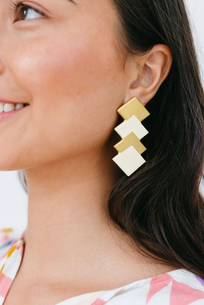 Metallic Gold and White Earrings Apex Ethical Boutique