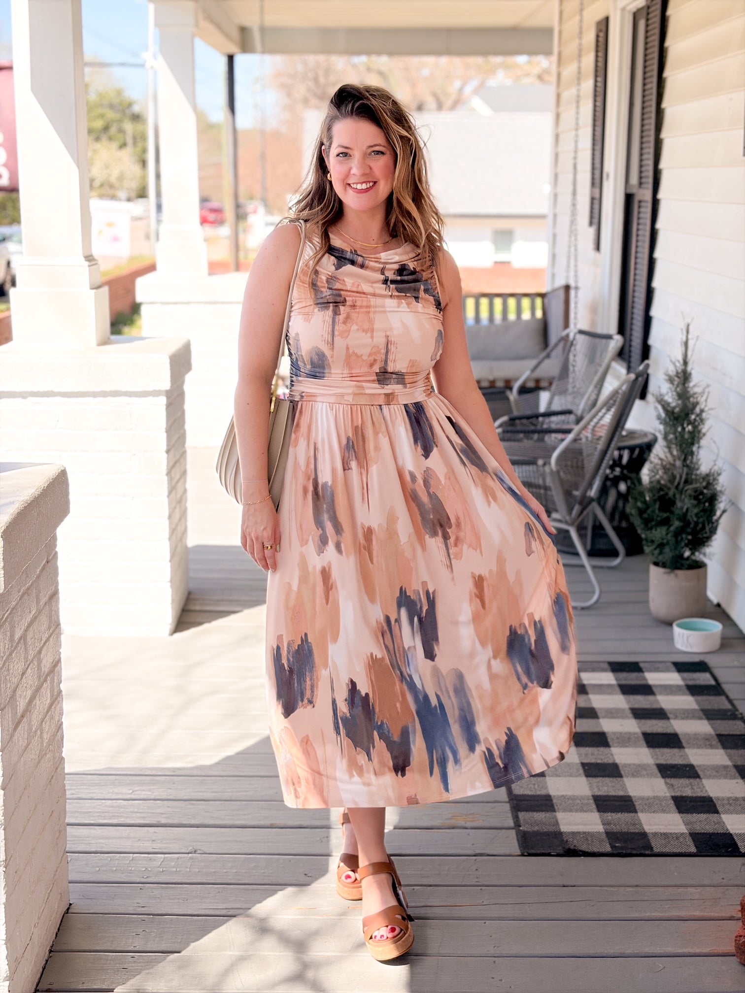 Rose & Lee Co Mia Dress, Blue/Taupe Abstract Event Dress