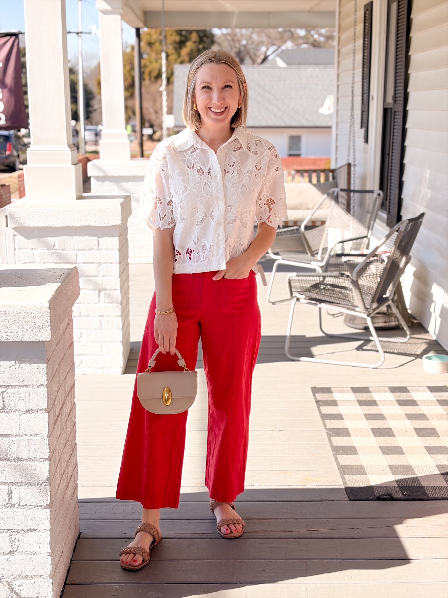 White Lace Embroidered Short Sleeve Top
