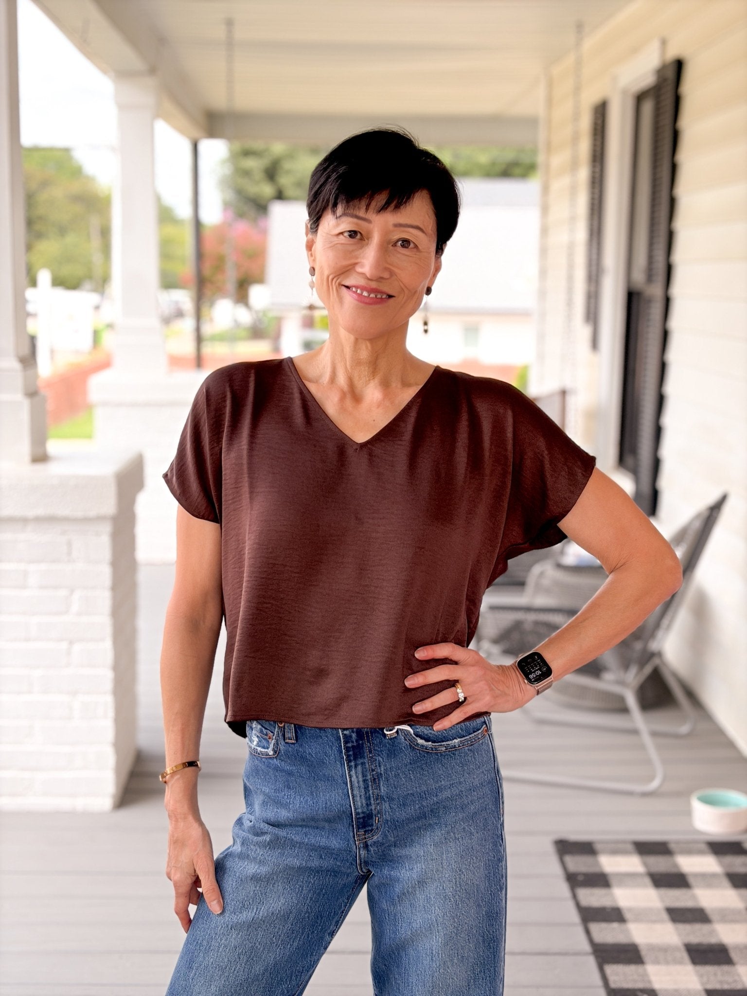 Rose & Lee Co Milana Top, Brown Work Tops