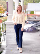 Cream Striped Button Up Cardigan