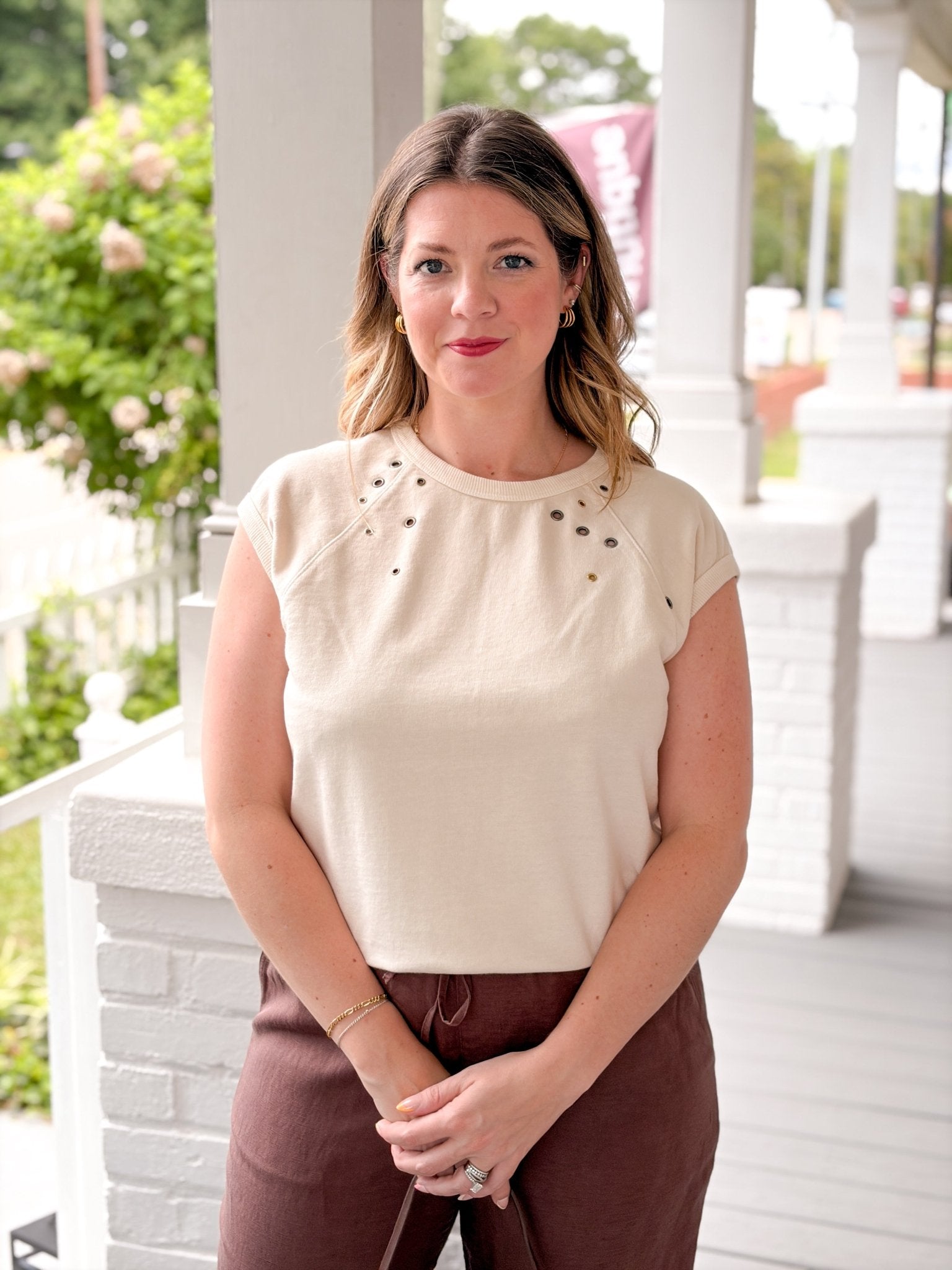 Rose & Lee Co Mira Top, Oat short sleeve